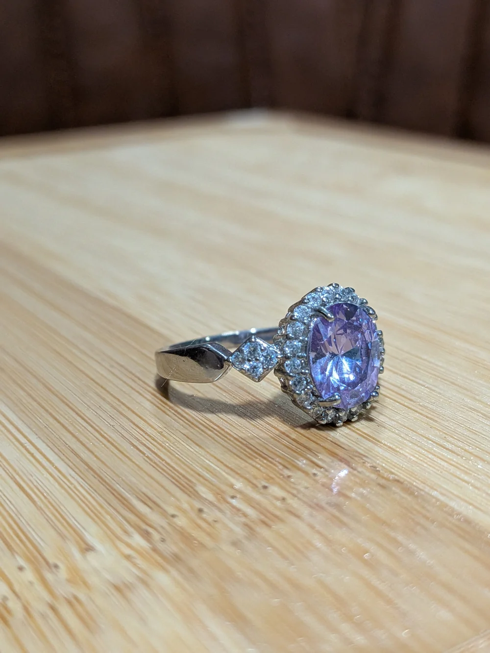 Lavender Halo Oval Crystal Ring - Women Jewelry, Sterling Silver